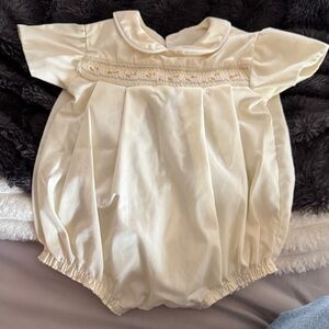 Vintage Cream Baby Romper with Embroidered Detail